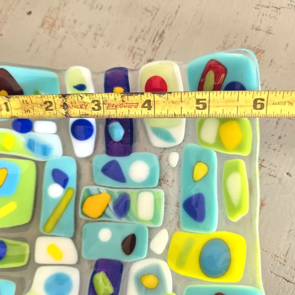 Studio Fused Art Glass Slumped Dish Geometric Mosaic Trinket Catchall 6